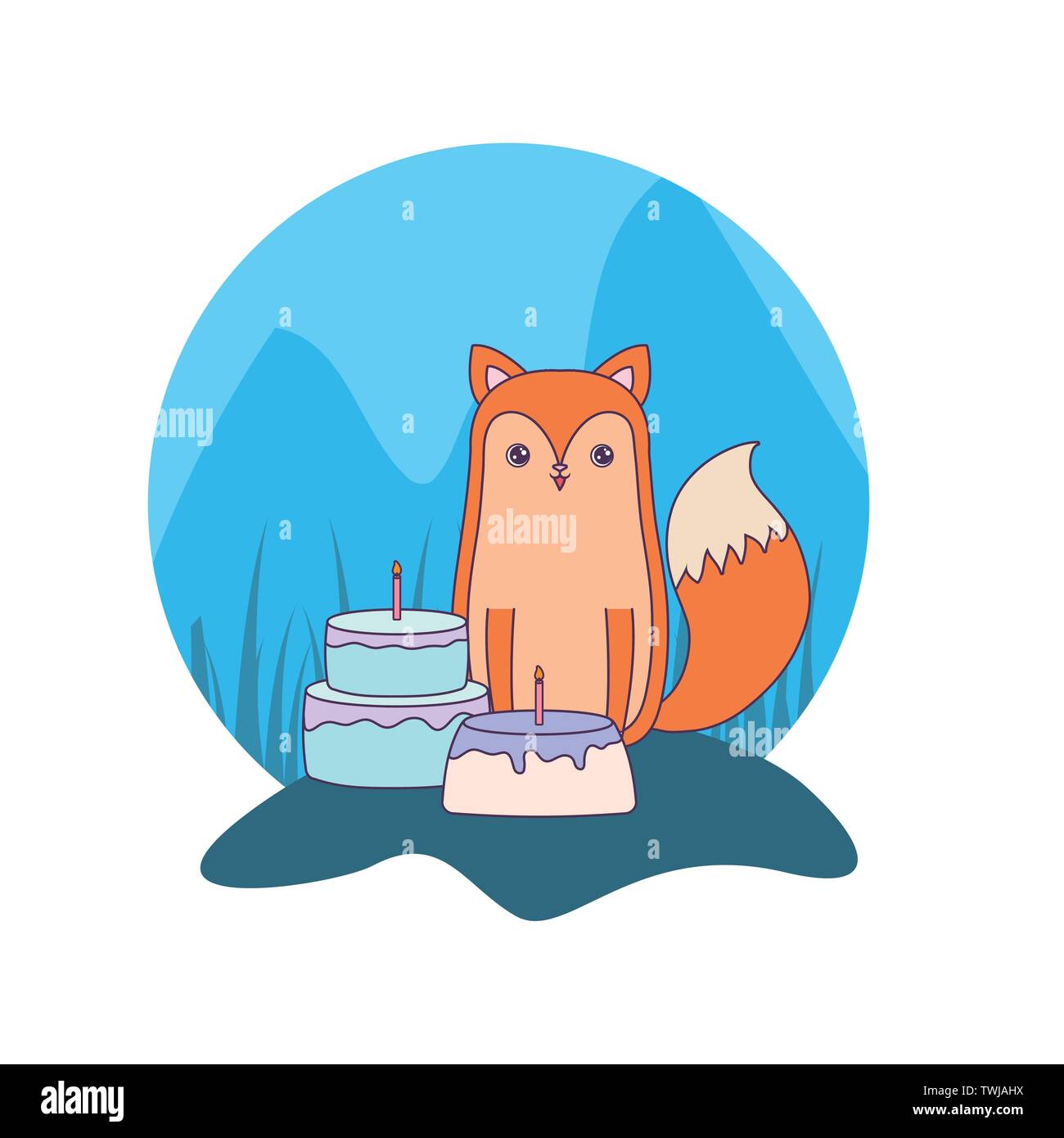 Cute fox avec des gâteaux d'anniversaire vector illustration design Illustration de Vecteur