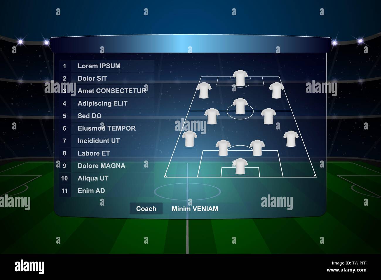 Tableau De Bord Graphique Diffusion De Football Avec Léquipe De Soccer Squad Modèle Image 