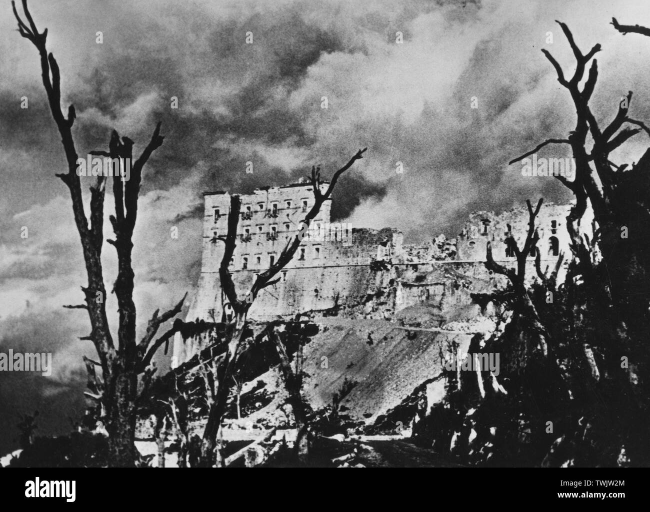Italie, Latium, montecassino, l'abbaye détruite par les bombardements pendant la bataille de cassino de 1944 Banque D'Images