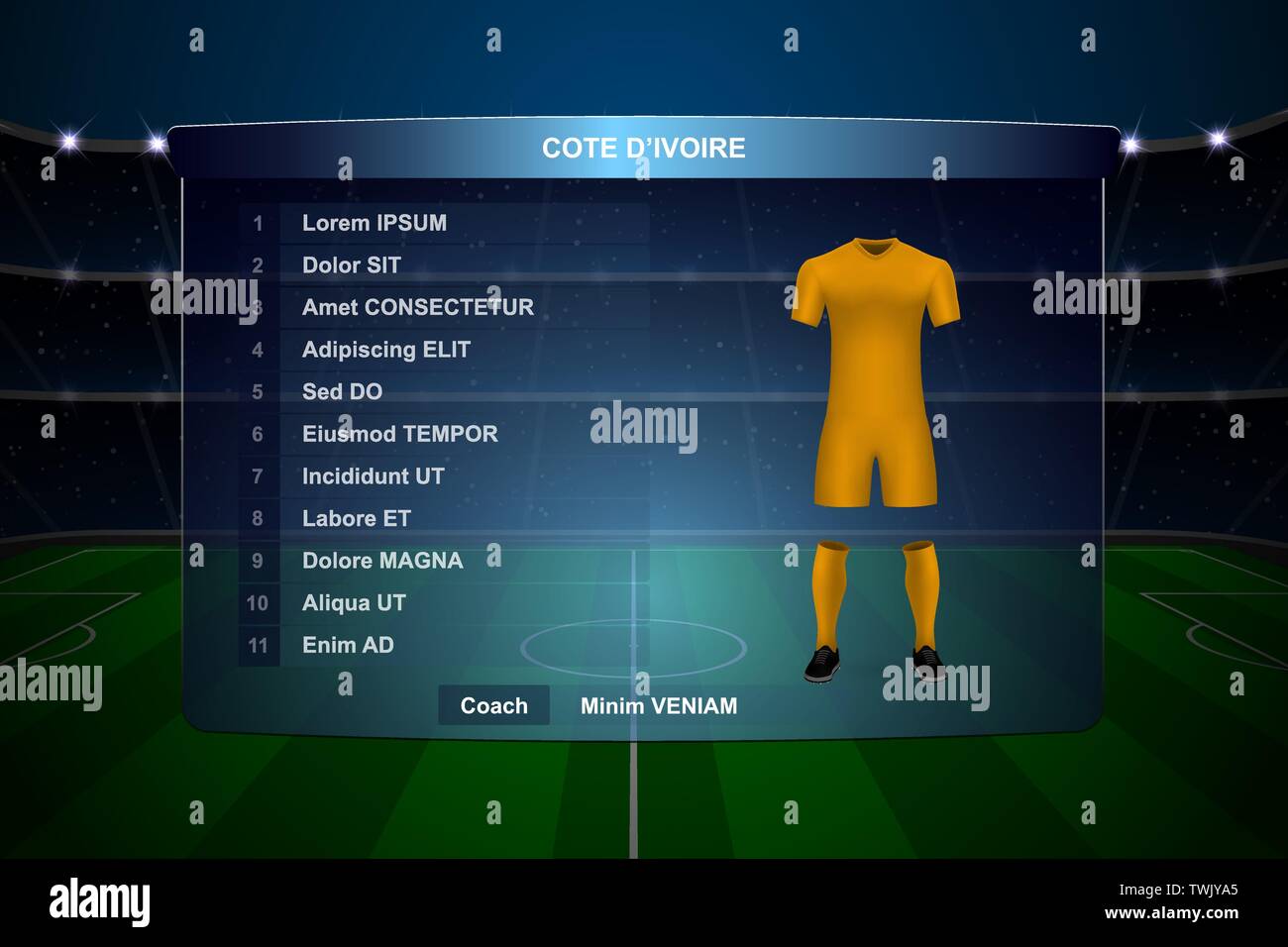 Tableau de bord graphique Football diffusion modèle avec squad Côte  d'Ivoire l'équipe de soccer Image Vectorielle Stock - Alamy