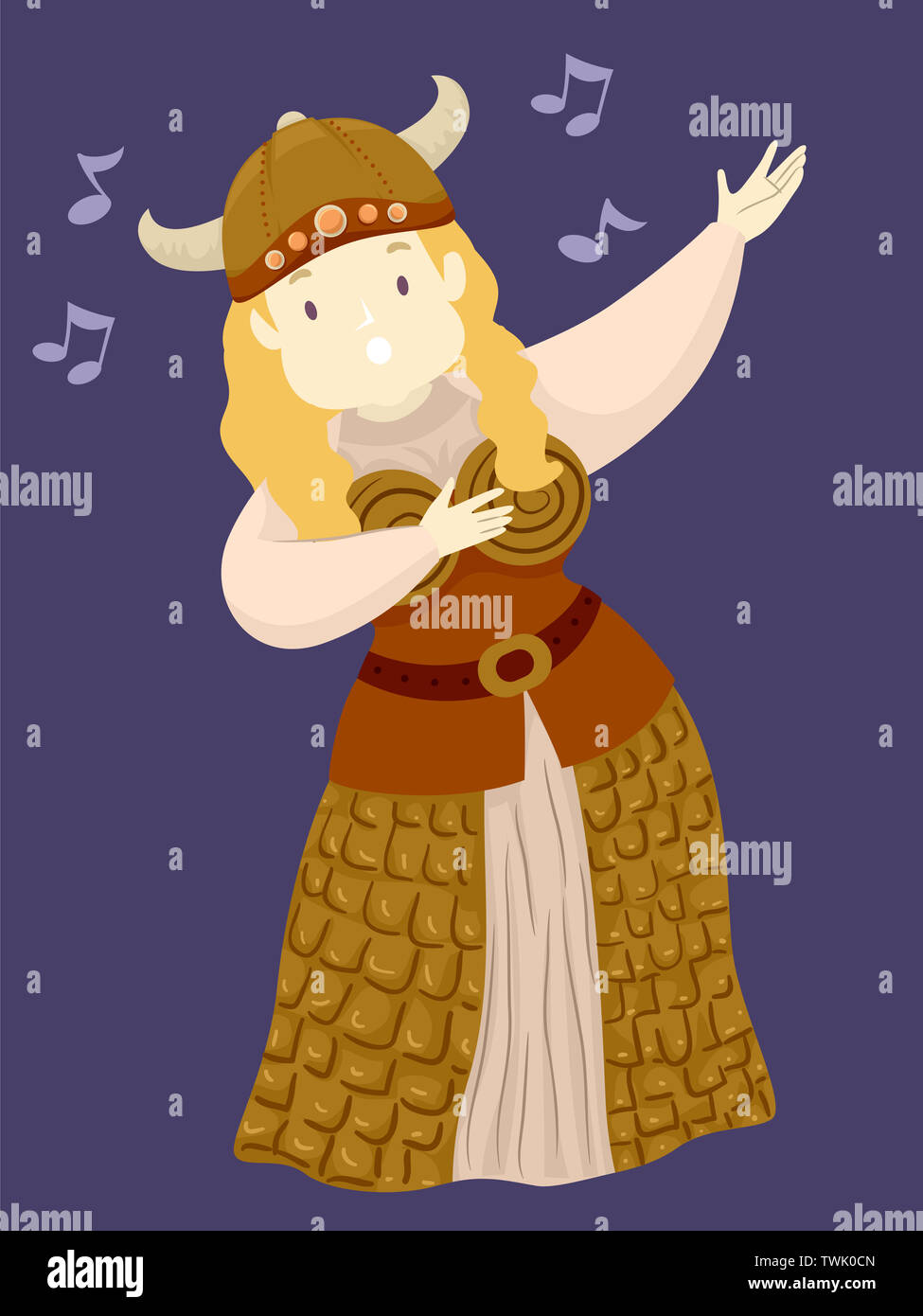Illustration d'une chanteuse d'opéra portant Costume Viking le chant et l'exécution dans un spectacle Banque D'Images