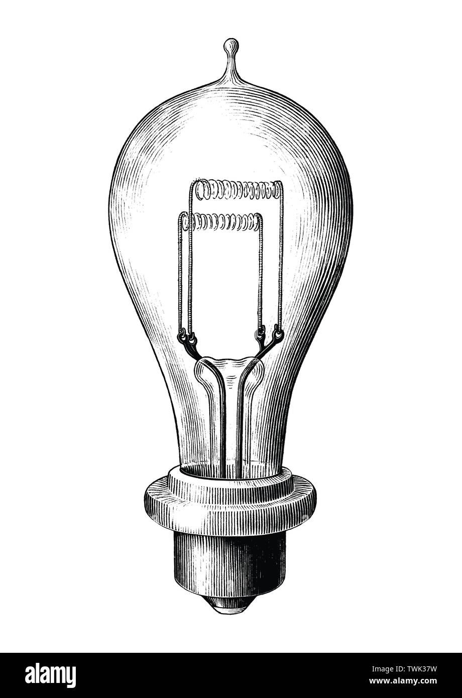 Gravure ancienne illustration de lampe ampoule clip art noir et blanc isolé sur fond blanc Illustration de Vecteur