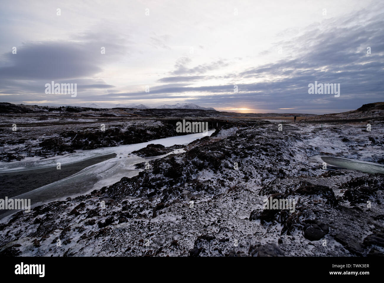 Paysage gelé et froid en Islande à la chute d'Langarfoss Banque D'Images