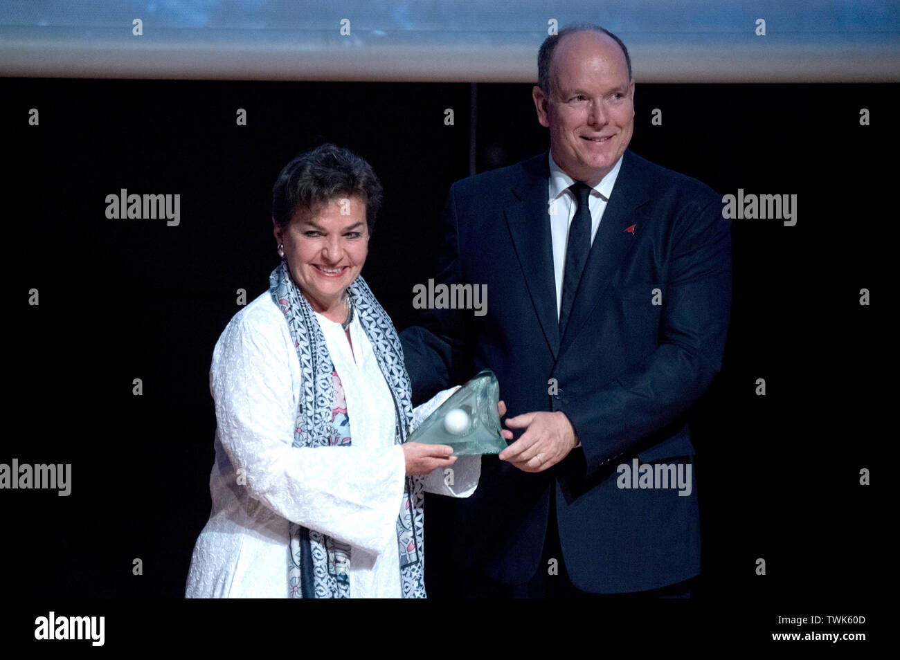 Madrid, Espagne. 20 Juin, 2019. Christiana Figueres et le Prince Albert II de Monaco et Brad Lister à la Fondation Prince Albert II de Monaco Awards au Museo Reina Sofia. Madrid, 20.06.2019 | Conditions de crédit dans le monde entier : dpa/Alamy Live News Banque D'Images