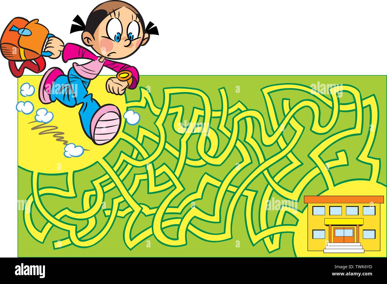 Vector illustration avec un labyrinthe, un puzzle où il est nécessaire d'aider l'élève à se rendre à l'école plus rapidement. Illustration de Vecteur