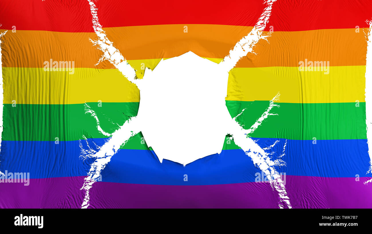 Gay-drapeau arc-en-ciel avec un trou Banque D'Images