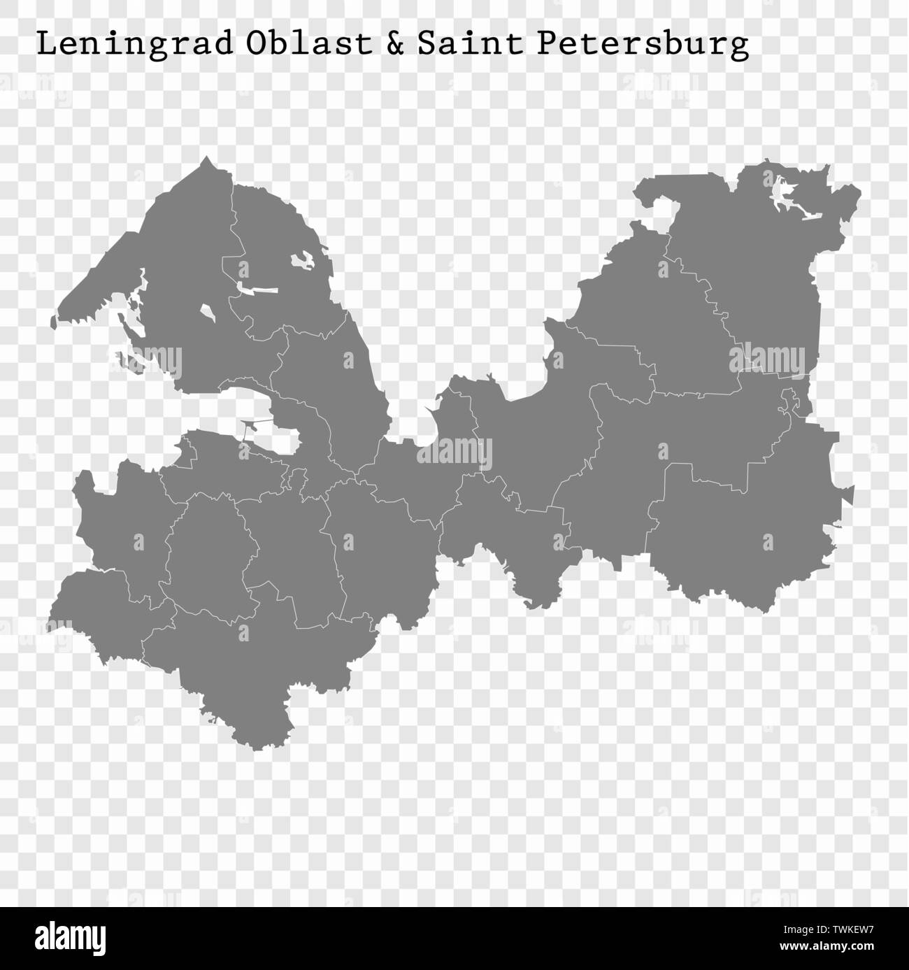 Carte de haute qualité de Saint-Pétersbourg et de l'Oblast de Léningrad est une région de la Russie avec des frontières des districts Illustration de Vecteur
