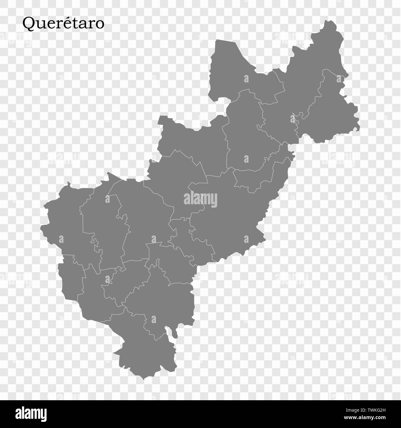 Carte de haute qualité de Querétaro est un état du Mexique, et les frontières des municipalités Illustration de Vecteur