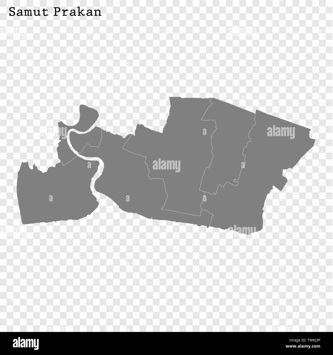 Carte de haute qualité de Samut Prakan est une province de la Thaïlande, et les frontières des districts Illustration de Vecteur