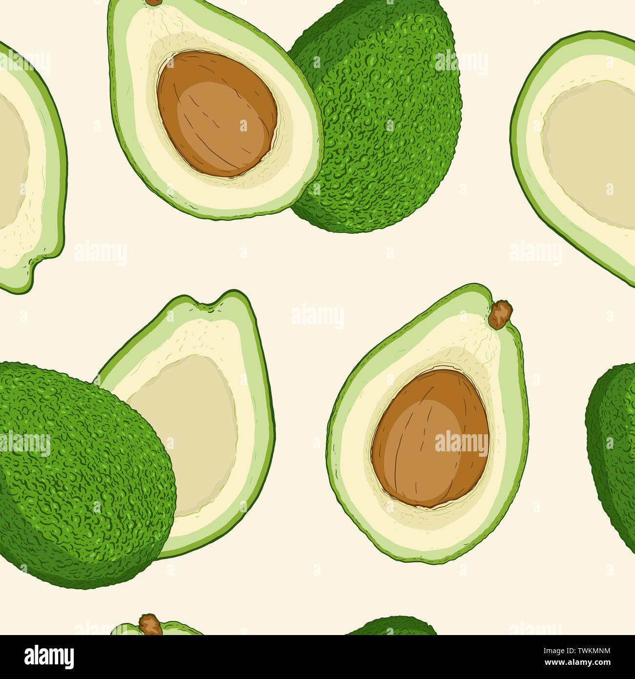 Hand drawn seamless pattern tropical fruits avec de l'avocat. Banque D'Images