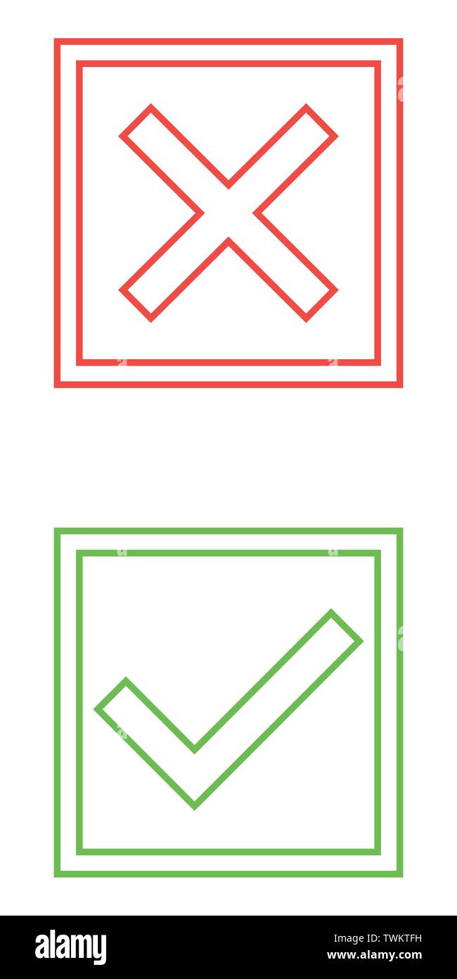 Fine ligne coche d'icônes. Coche verte et de la croix rouge de coches ligne plate icons set. Vector illustration isolé sur fond blanc Illustration de Vecteur