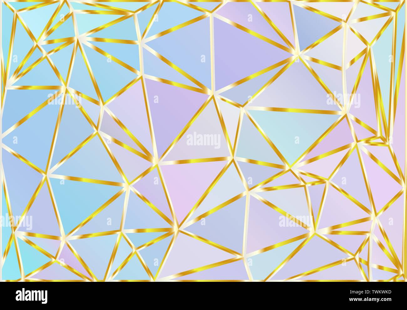 Gradient holographique vecteur triangle motif. Arrière-plan polygonal mousseux arc-en-ciel. Fantaisie bleu, rose, aqua et pourpre brillant or poly de texture. Illustration de Vecteur