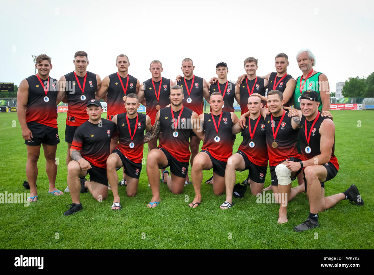 Zagreb, Croatie - 16 juin 2019 : Stjepan Spajic Stadium - Championnat d'Europe en Rugby 7 mens, cérémonie de remise des prix. La Lituanie a remporté la 3e place. Banque D'Images