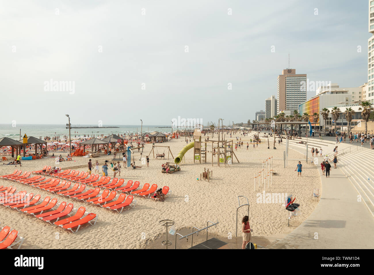 La plage de Tel Aviv, Israël. Banque D'Images