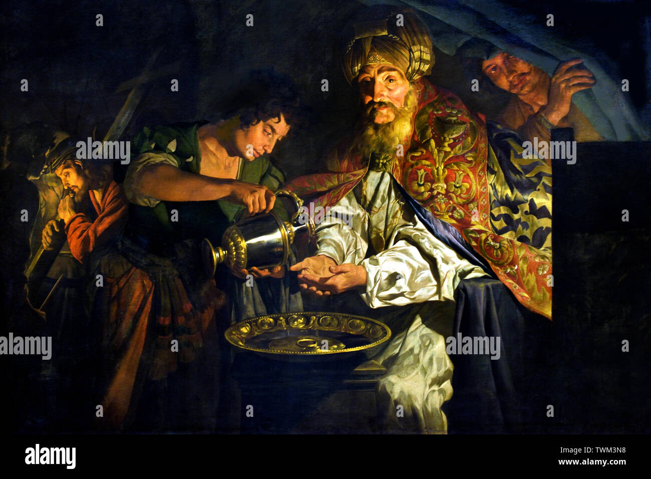 Pilate se lavant les mains après la condamnation à mort du Christ par Mathias STOM 1600 - 1650 pays-Bas Sud Dutch-Flamand Banque D'Images