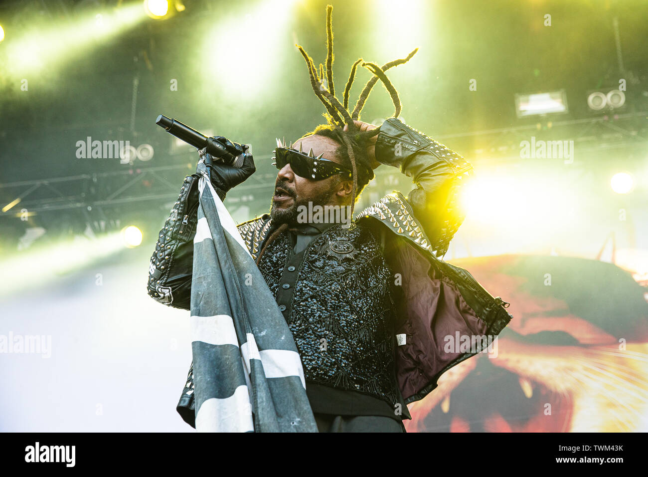 Copenhague, Danemark. 20 Juin, 2019. Copenhague, Danemark - Juin 20th, 2019. Le groupe de metal gallois Skindred effectue un concert live au cours de l'heavy metal danois Copenhell festival 2019 à Copenhague. Ici le chanteur Benji Webbe est vu sur scène. (Photo crédit : Gonzales Photo/Alamy Live News Banque D'Images