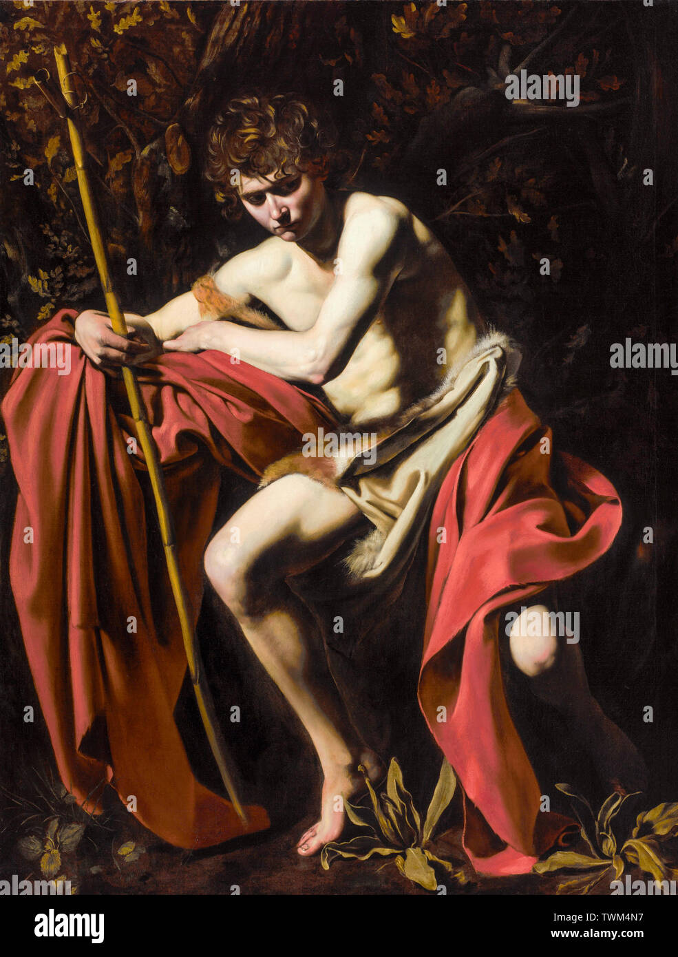 Caravaggio, Saint Jean le Baptiste dans le désert, peinture, vers 1604 Banque D'Images Caravaggio, Saint Jean le Baptiste dans le désert, peinture, vers 1604 Banque D'Images