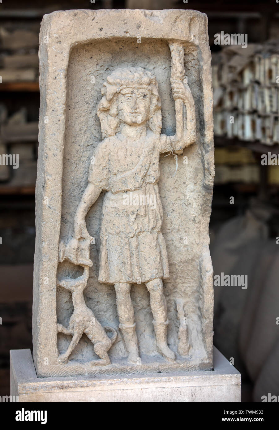 Navires, pots et une variété d'objets d'éruption du Vésuve à Pompéi ont été excavés et catalogué .Pompei, Italie Banque D'Images