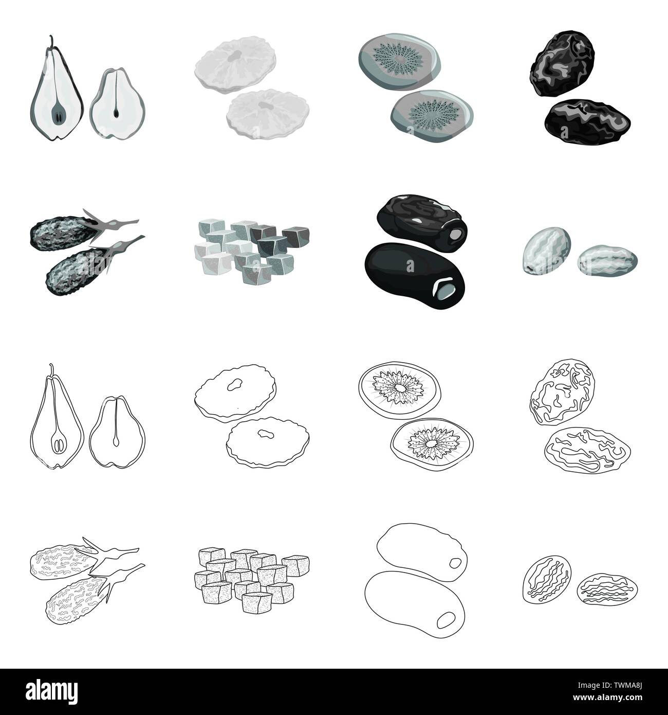 Objet isolé de nourriture et de matières symbole. Ensemble d'alimentation et de la nature de l'icône vecteur stock. Illustration de Vecteur