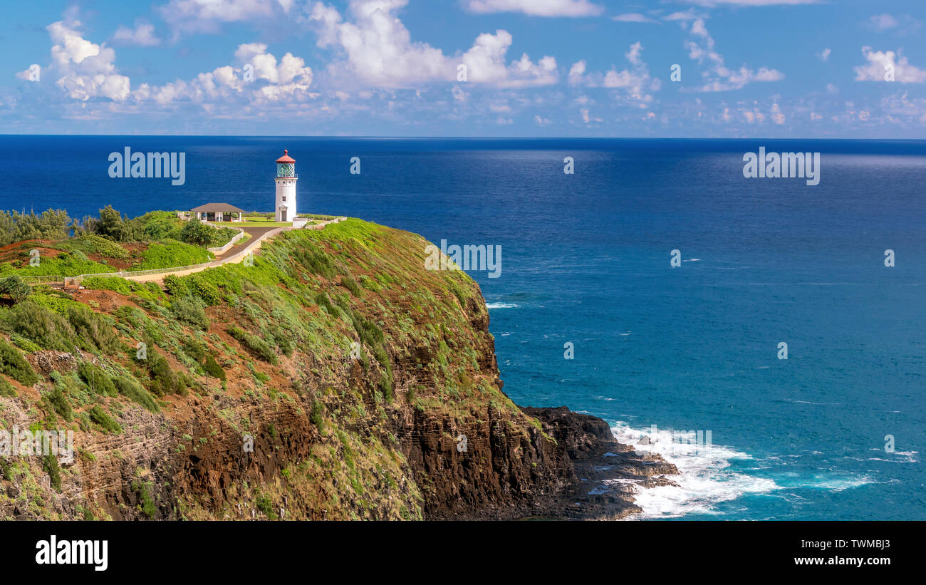 Le phare de Kilauea sur haute falaise à Kauai Hawaii Banque D'Images