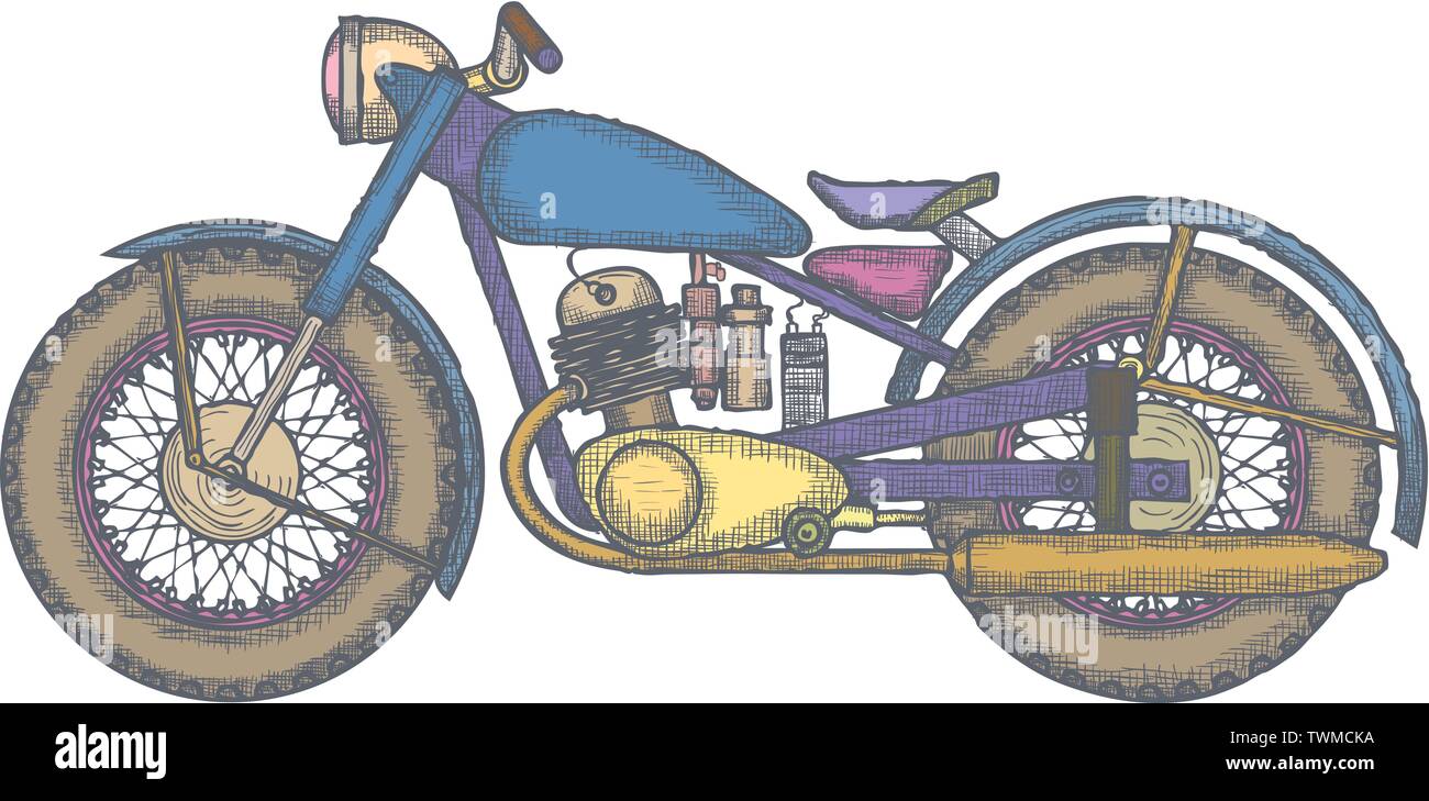 Hand Drawn Vintage Motorcycle logo vector modèle. l'icône service moto ou de la Chambre fiduciaire sa. Vector Illustration de Vecteur