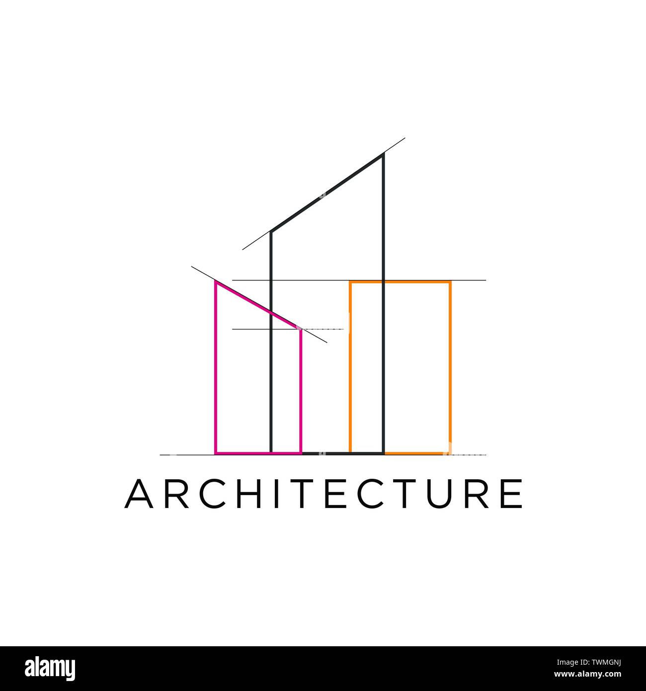 Architecture bâtiment aperçu immobilier logo avec la ligne de grille Illustration de Vecteur