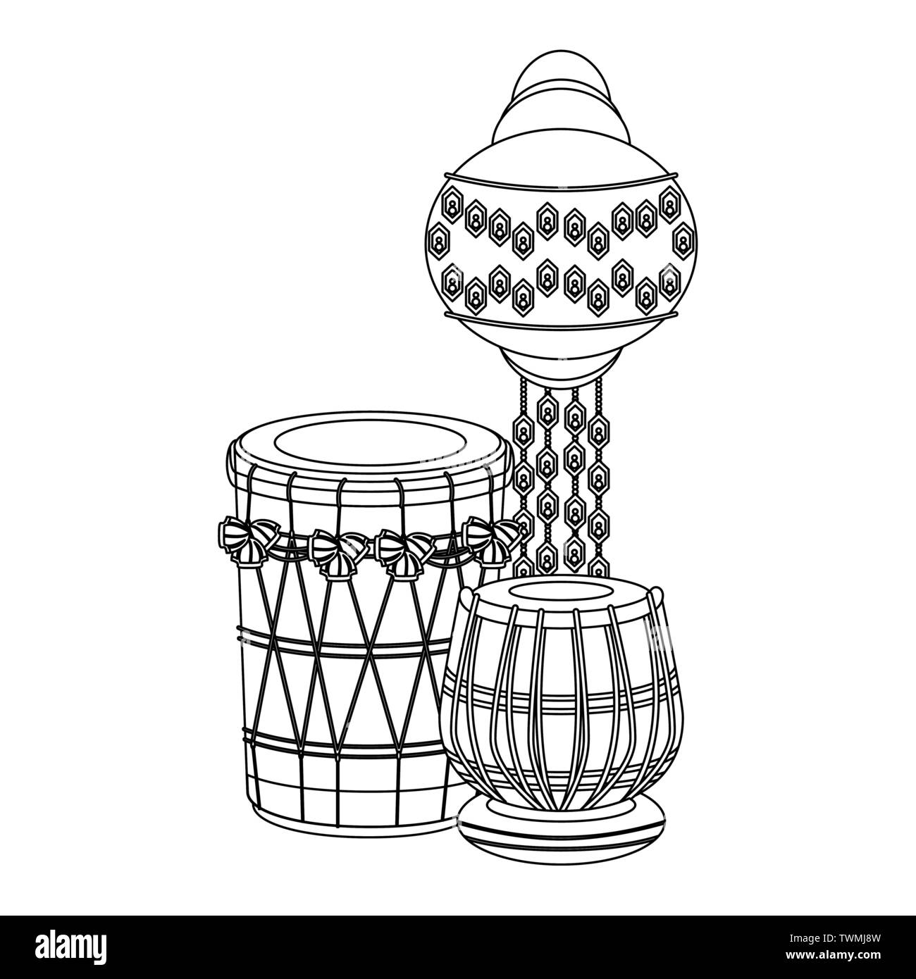 Tabla indien drums et papier en noir et blanc Illustration de Vecteur
