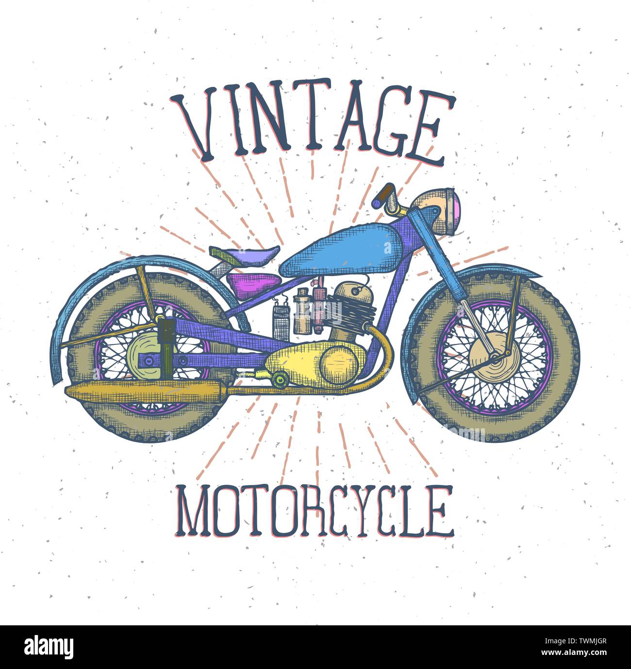 Hand Drawn Vintage Motorcycle logo vector modèle. l'icône service moto ou de la Chambre fiduciaire sa. Vector Illustration de Vecteur