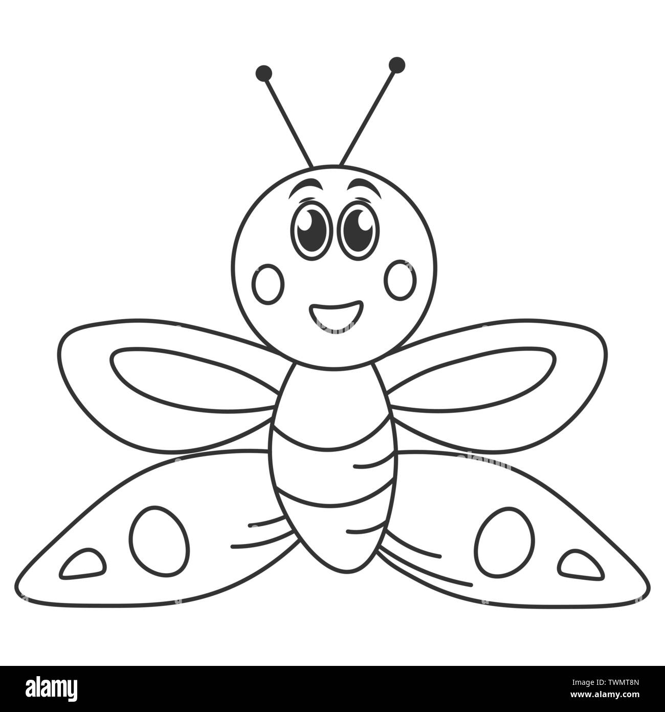 Cheerful papillon au style cartoon. Les grandes lignes du dessin. Vector illustration Illustration de Vecteur