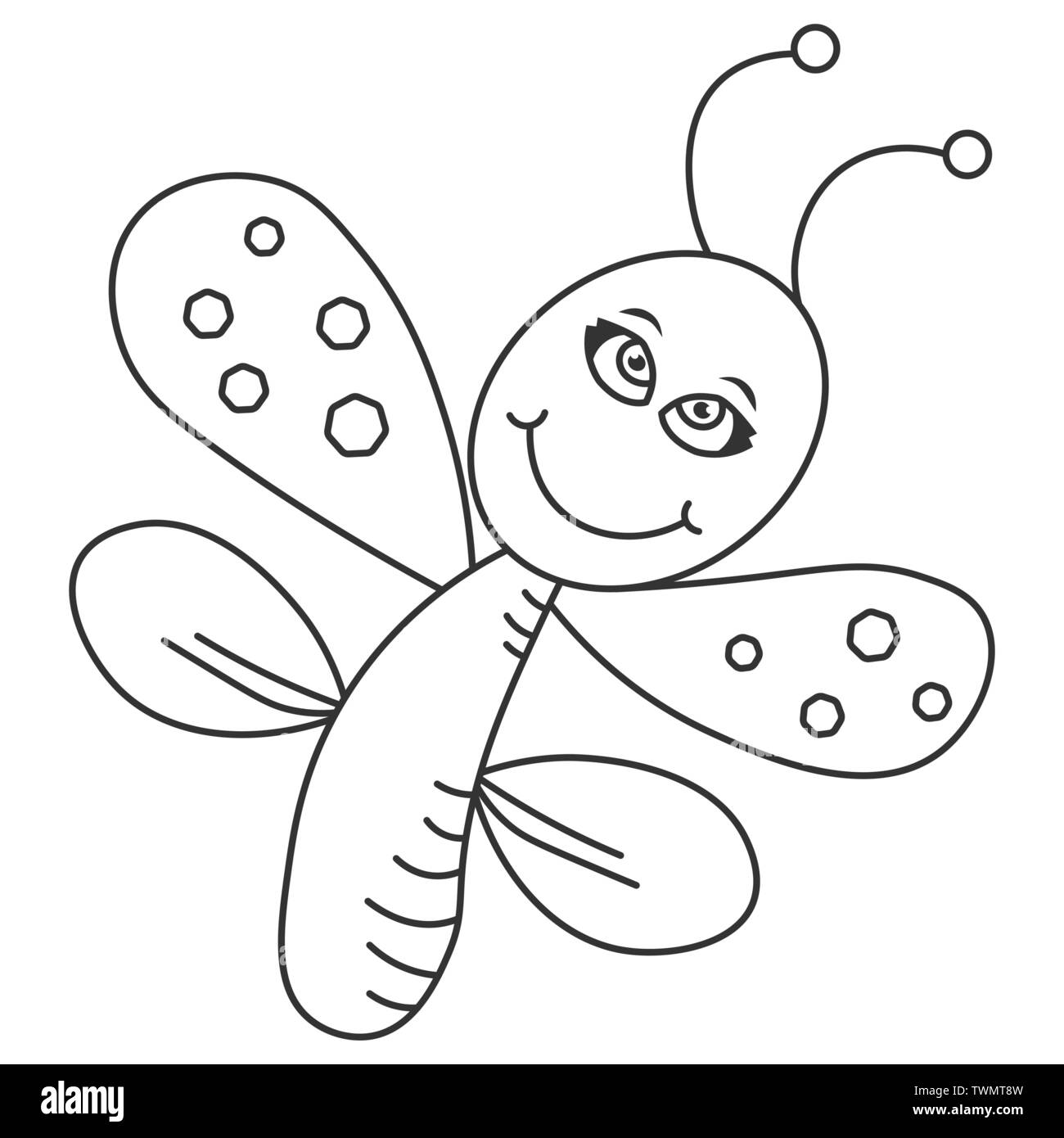 Cheerful papillon au style cartoon. Les grandes lignes du dessin. Vector illustration Illustration de Vecteur