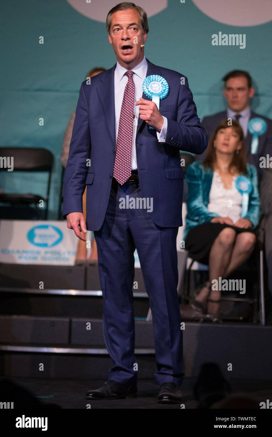 Brexit Partie rallye avec Nigel Farage et Brexit Partie candidats de partout au pays dans les élections européennes, Olympia, Londres avec : Nigel Farage Où : London, Royaume-Uni Quand : 21 mai 2019 Credit : Wheatley/WENN Banque D'Images