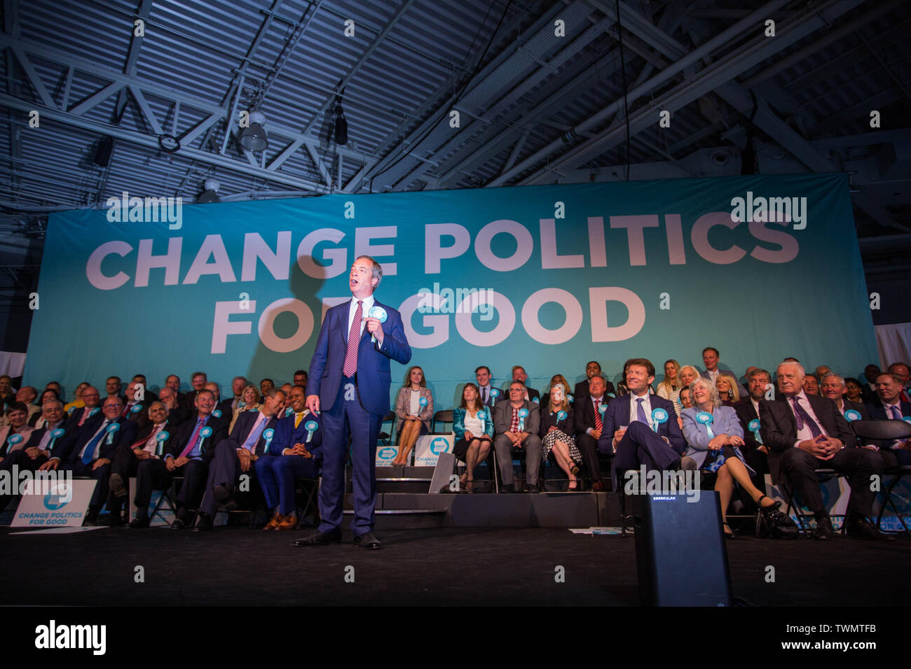 Brexit Partie rallye avec Nigel Farage et Brexit Partie candidats de partout au pays dans les élections européennes, Olympia, Londres avec : Nigel Farage Où : London, Royaume-Uni Quand : 21 mai 2019 Credit : Wheatley/WENN Banque D'Images