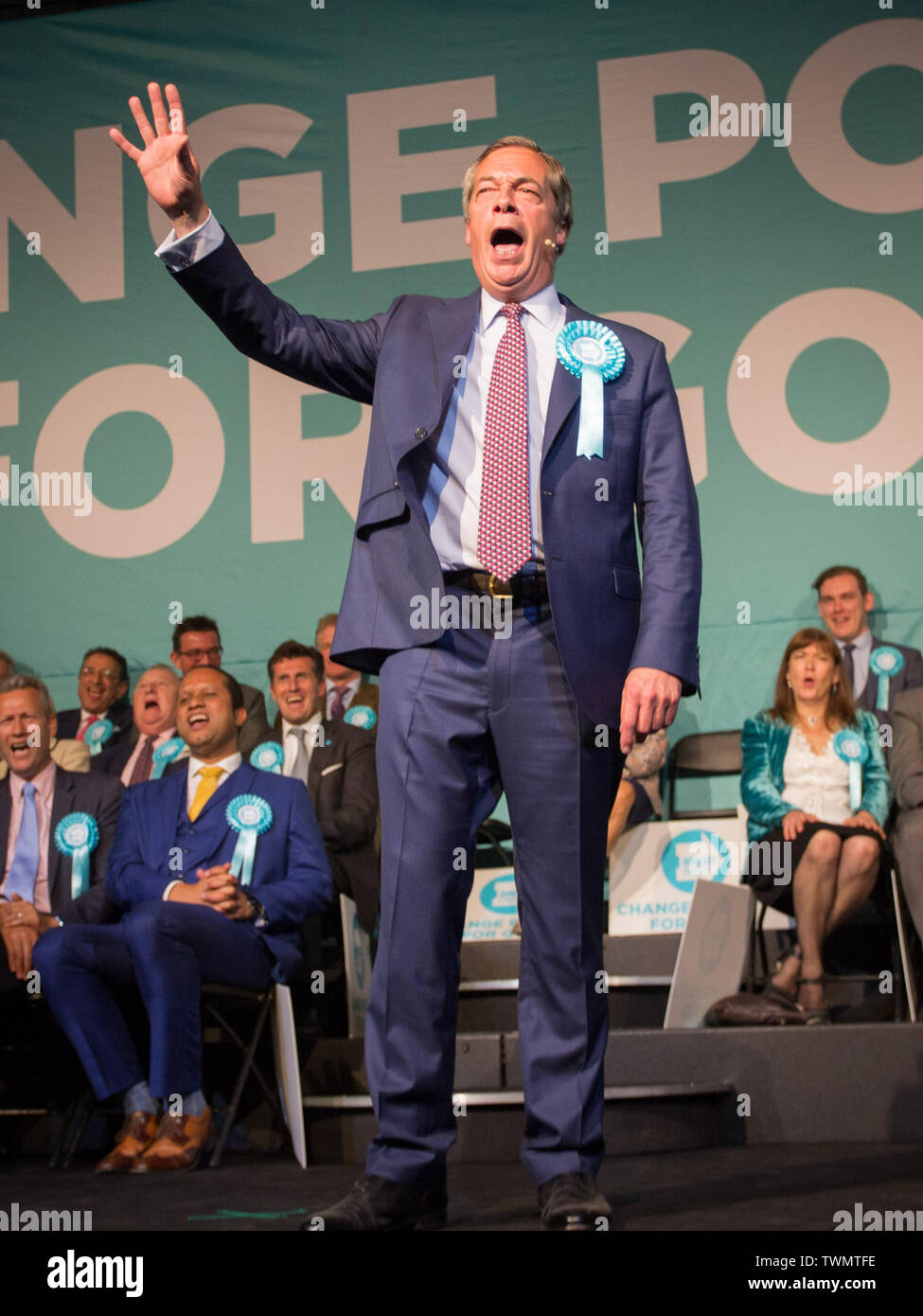 Brexit Partie rallye avec Nigel Farage et Brexit Partie candidats de partout au pays dans les élections européennes, Olympia, Londres avec : Nigel Farage Où : London, Royaume-Uni Quand : 21 mai 2019 Credit : Wheatley/WENN Banque D'Images