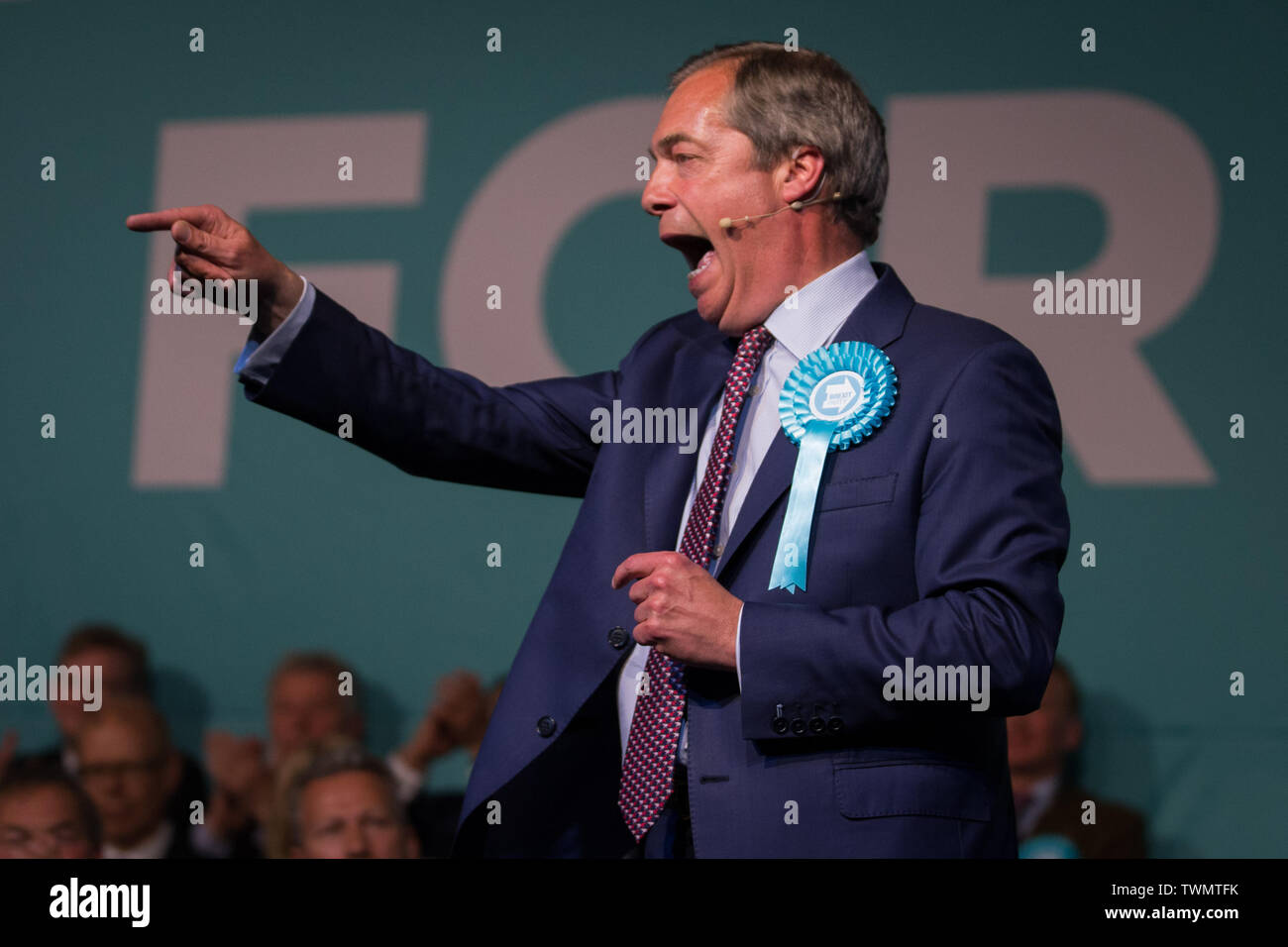 Brexit Partie rallye avec Nigel Farage et Brexit Partie candidats de partout au pays dans les élections européennes, Olympia, Londres avec : Nigel Farage Où : London, Royaume-Uni Quand : 21 mai 2019 Credit : Wheatley/WENN Banque D'Images