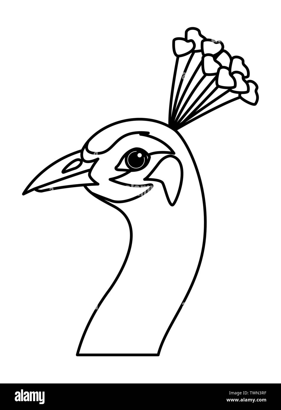 L'icône d'oiseau paon isolé cartoon en noir et blanc Illustration de Vecteur