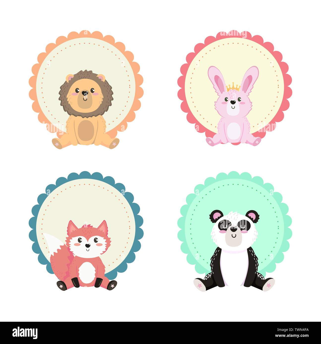 Ensemble D Animaux Mignon Avec L Etiquette De Douche De Bebe Decoration A Vector Illustration Image Vectorielle Stock Alamy