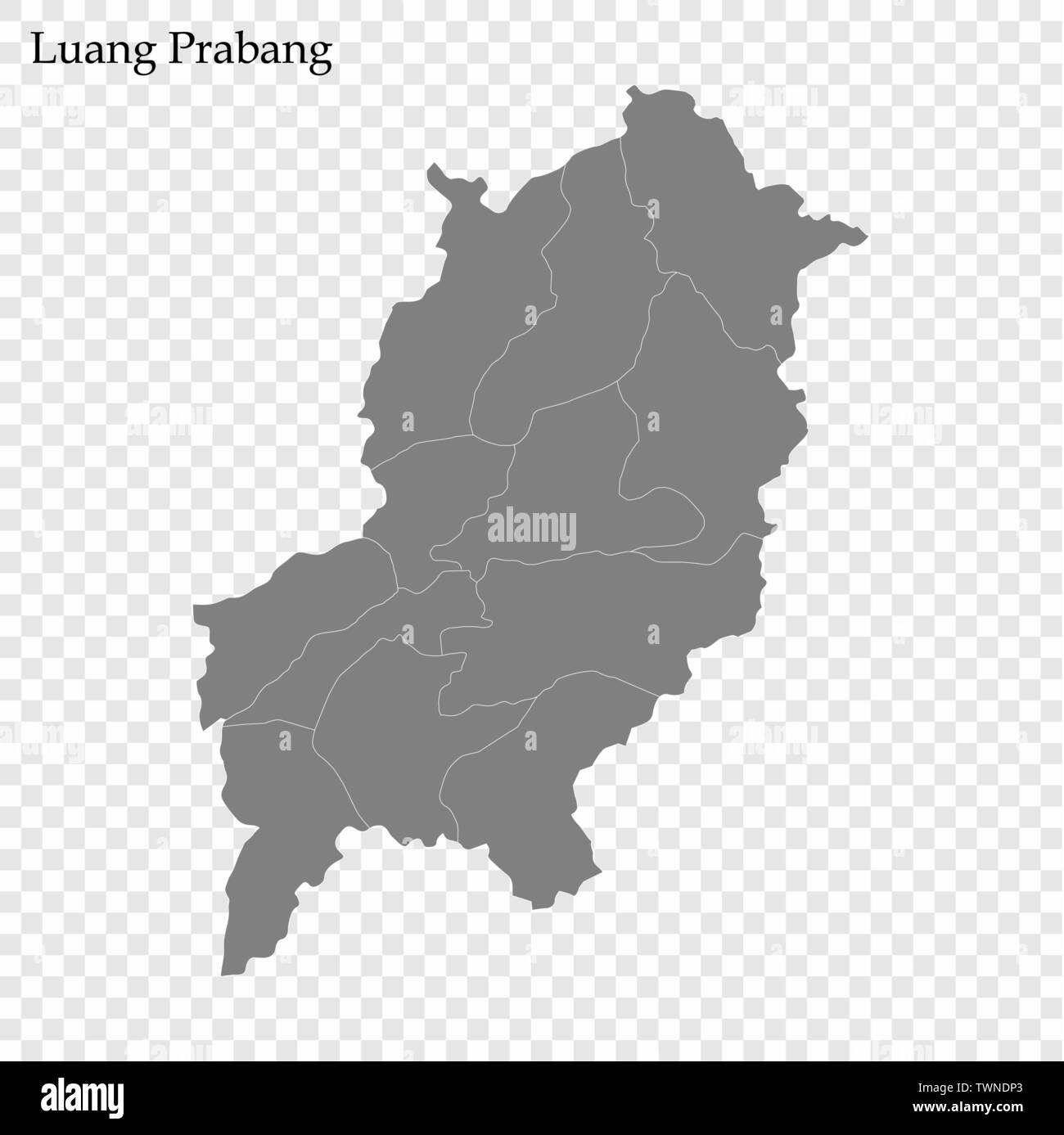 Carte de haute qualité de Luang Prabang est une province du Laos, et les frontières des districts Illustration de Vecteur