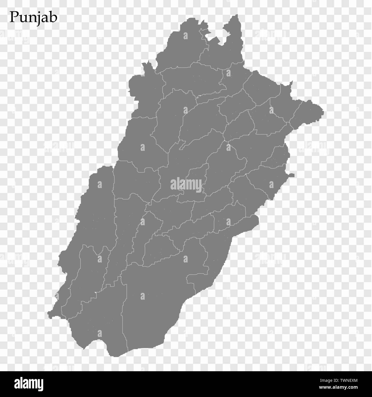 Carte de haute qualité du Pendjab est une province du Pakistan, avec des frontières des divisions Illustration de Vecteur