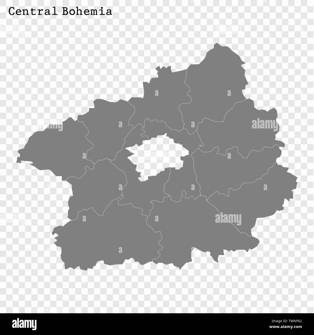 Carte de haute qualité Haute qualité de la carte de la Bohême centrale est une région de la République tchèque, et les frontières des districts est une région de la République tchèque, wi Illustration de Vecteur