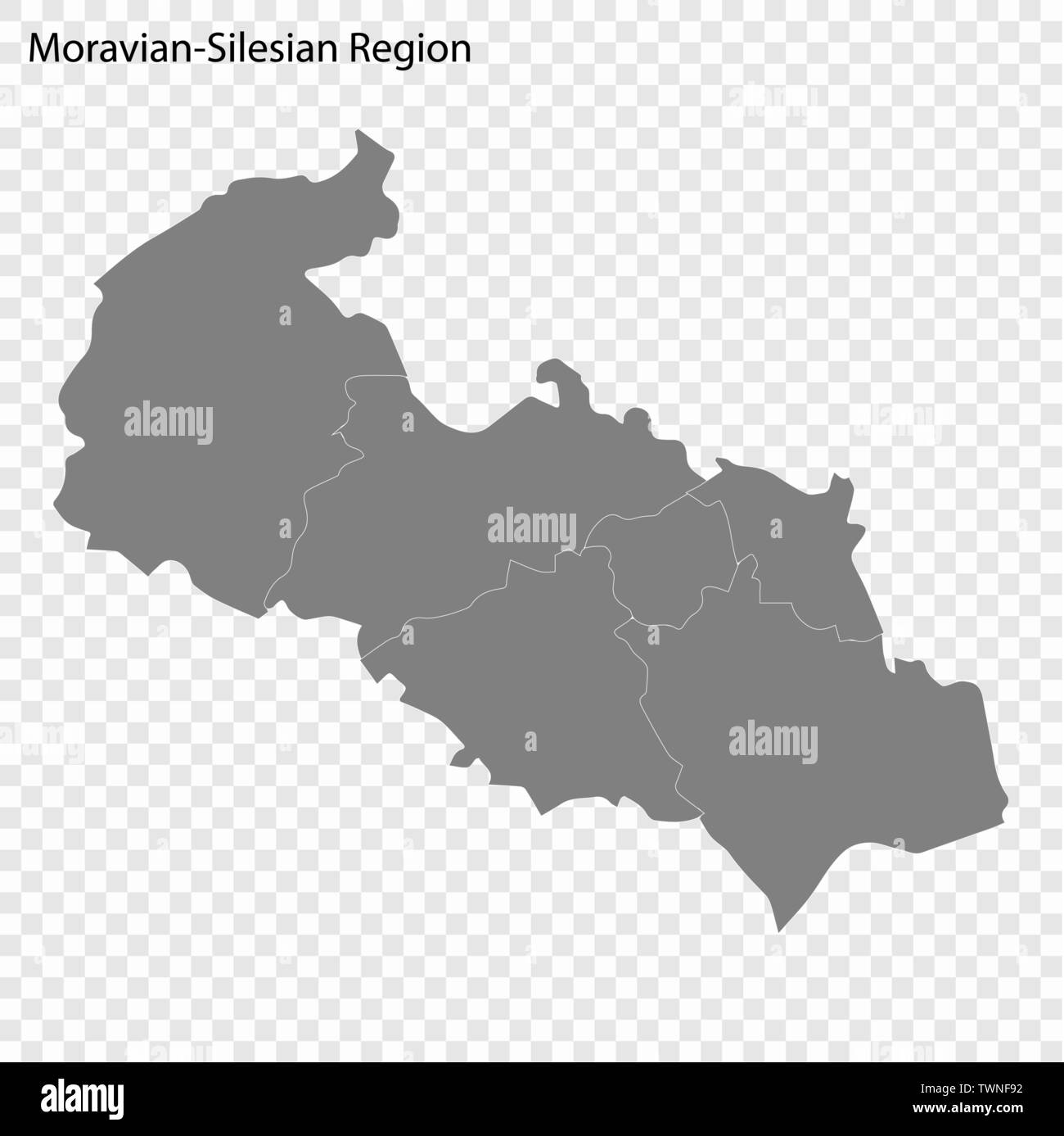 Carte de haute qualité est de Moravie-Silésie une région de la République tchèque, et les frontières des districts Illustration de Vecteur