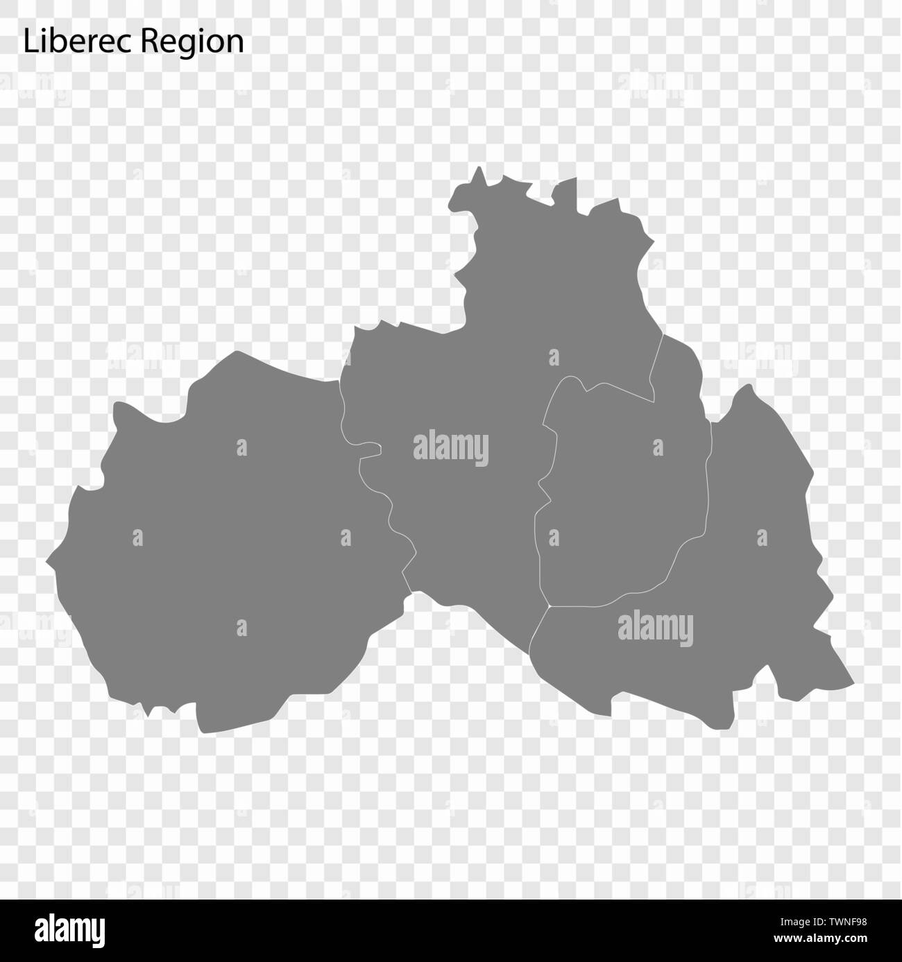 Carte de haute qualité de Liberec est une région de la République tchèque, et les frontières des districts Illustration de Vecteur