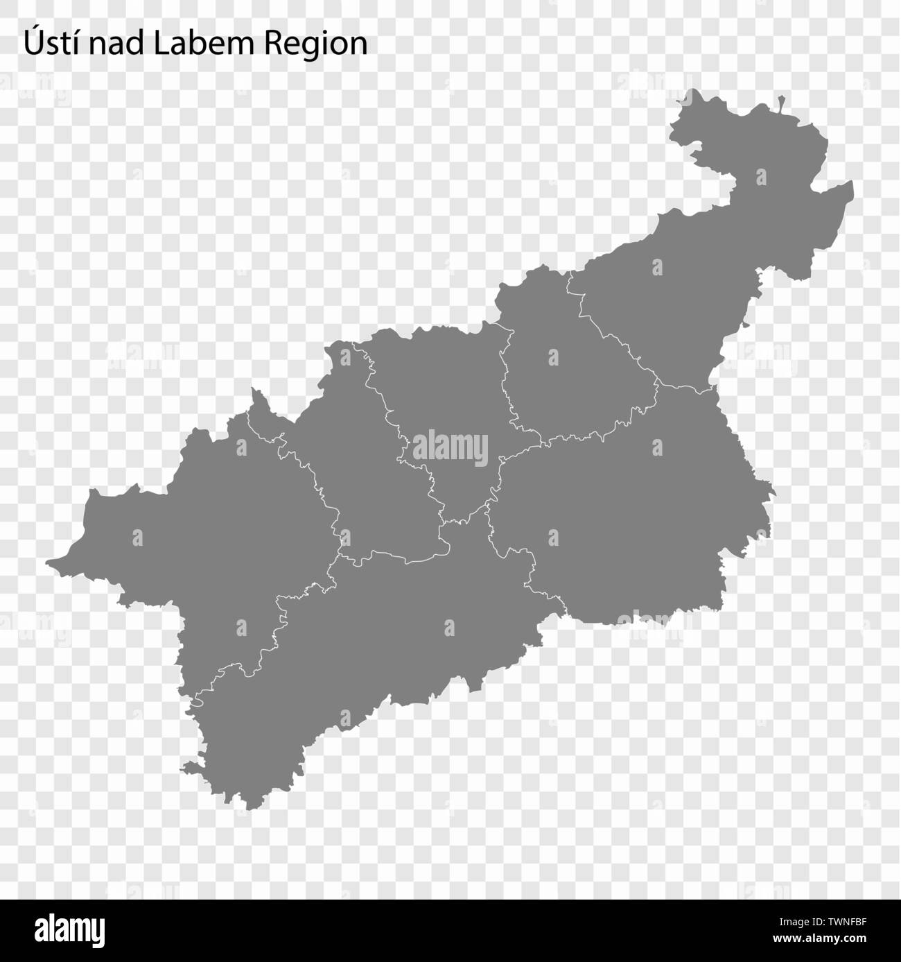 Carte de haute qualité d'Usti nad Labem est une région de la République tchèque, et les frontières des districts Illustration de Vecteur
