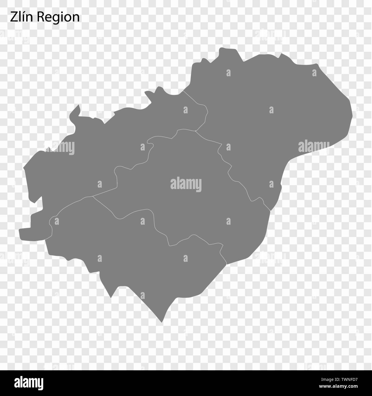 Carte de haute qualité de Zlin est une région de la République tchèque, et les frontières des districts Illustration de Vecteur