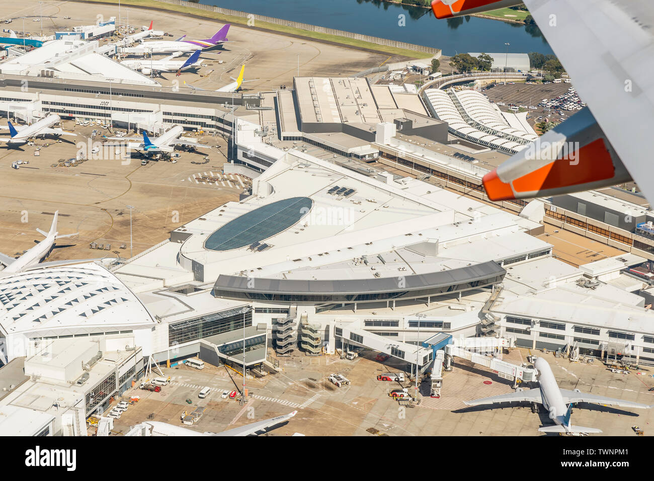 Vue aérienne de l'aéroport de Sydney, Australie, sur une belle journée ensoleillée Banque D'Images