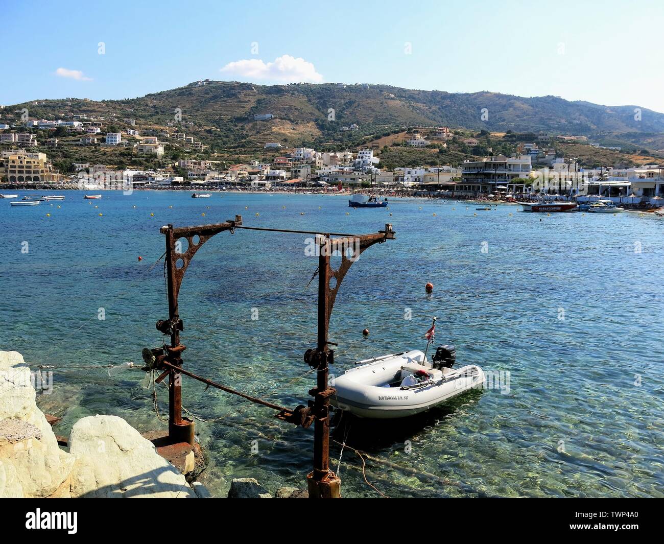 Vue de la baie d'Agia Pelagia, Crète, Grèce. Banque D'Images