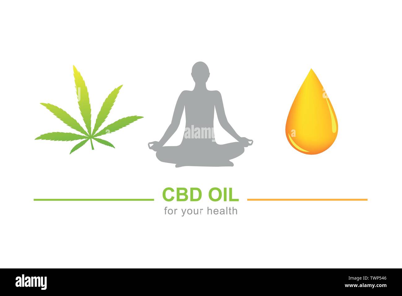 L'huile de la CDB pour la santé concept avec feuille de cannabis et de l'huile goutte yoga vector illustration EPS10 Illustration de Vecteur