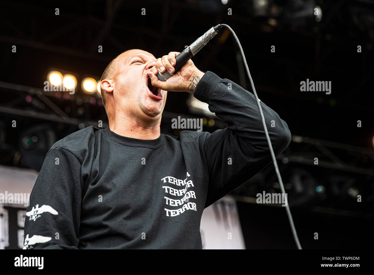 Copenhague, Danemark - Juin 20th, 2019. Le groupe de punk hardcore américain terreur effectue un concert live au cours de l'heavy metal danois Copenhell festival 2019 à Copenhague. Ici le chanteur Scott Vogel est vu sur scène. (Photo crédit : Gonzales Photo - Peter Troest). Banque D'Images