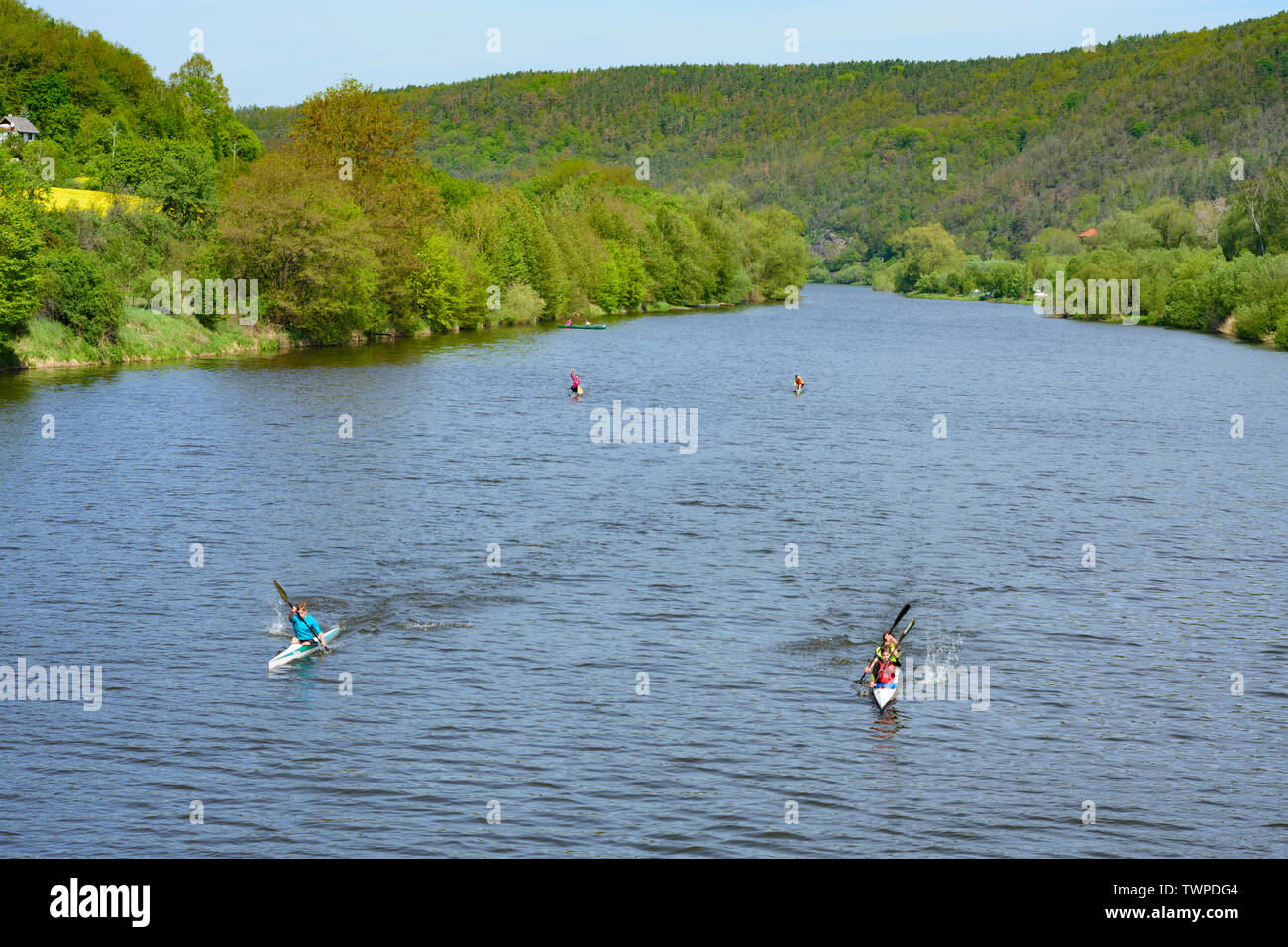 Beroun (Beraun) : canoe, canoéiste à Berounka dans , Stredocesky, Mittelböhmen, Central Bohemia, République Tchèque Banque D'Images