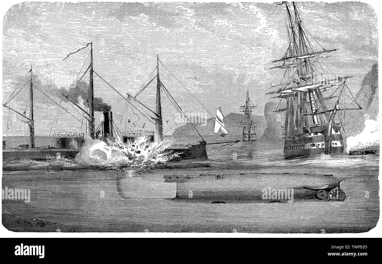 Uboat Wilhelm Bauer, 19e siècle. Wilhelm Bauer était un inventeur et ingénieur bavarois, qui ont mis au point un nouveau type de navire submersible : il a plongé dans le cadre d'un navire ennemi, fixant une mine à déclenchement électrique sa coque et s'échappant, embrasant la mine d'une distance sûre Banque D'Images