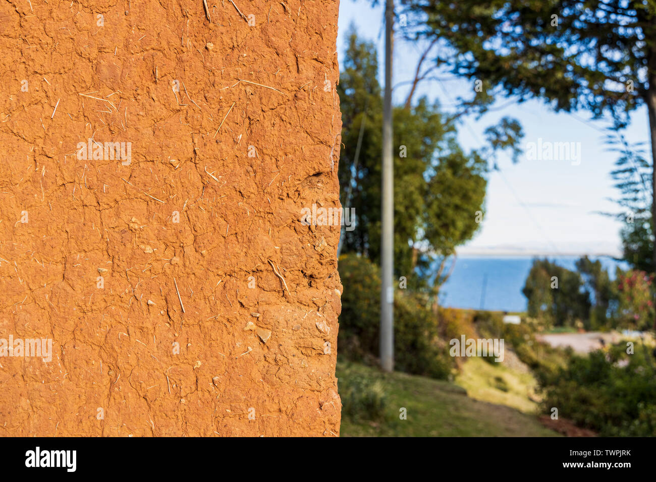 Détail de mur de boue adobe dans Luquina Chico, le Lac Titicaca, le Pérou, Amérique du Sud Banque D'Images